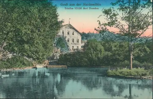 Ansichtskarte Langebrück-Dresden Gasthaus Haidemühle am See 1906