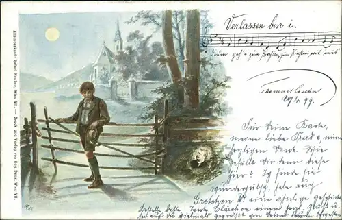 Ansichtskarte  Liedkarte: Verlassen bin i. 1899