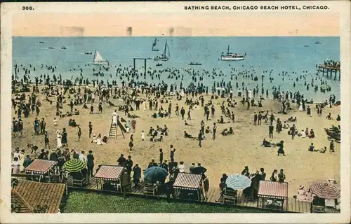 Postcard Chicago "The Windy City" Bathing Beach, Beach Hotel 1925