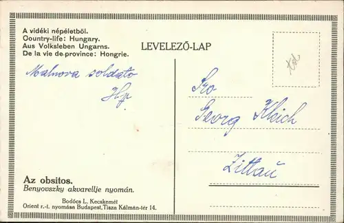 Postcard _Ungarn allgemein az obsitos/Aus Volksleben Ungarns, Soldat 1930