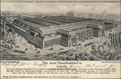 Ansichtskarte Leipzig Künstlerkarte der Hauptbahnhof 1914 