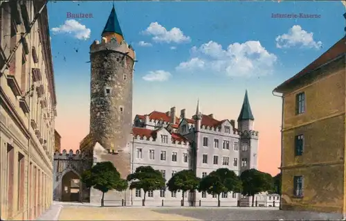 Ansichtskarte Bautzen Budyšin Partie an der Infanterie-Kaserne 1910 