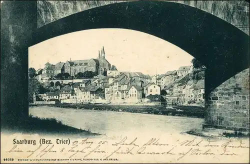 Ansichtskarte Saarburg Blick durch die Brücke auf die Stadt 1905