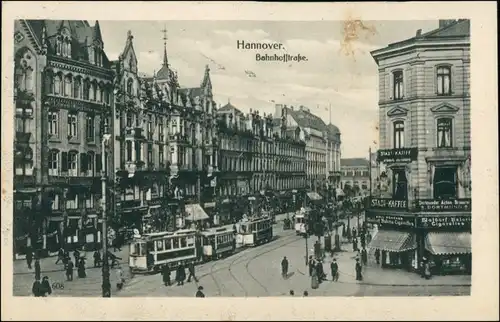 Ansichtskarte Hannover Partie in der Bahnhofstraße - Straßenbahn 1926 