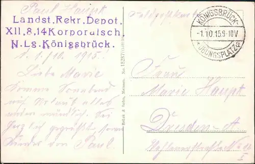 Königsbrück Kinspork marschierende Soldaten - Dresdner Strasse 1915 