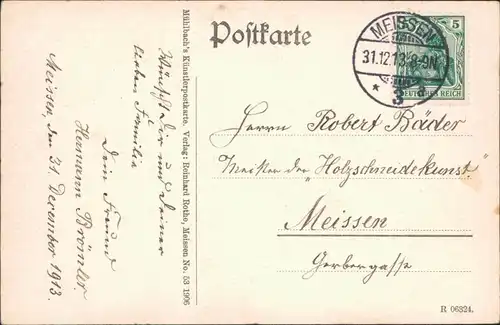 Ansichtskarte Meißen Pforte - Berg, Stadt - Neujahr 1906 