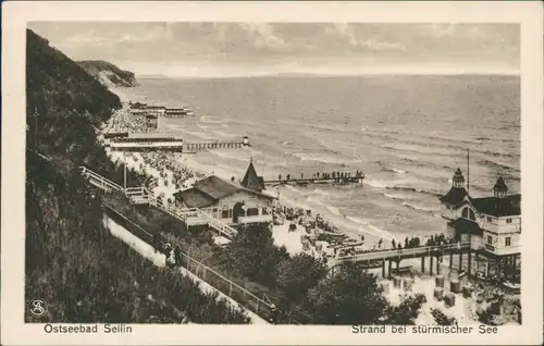 Sellin Strand, Seebrücke - Restauration bei stürmischer See 1922 