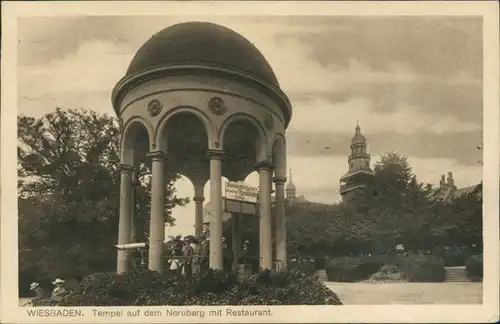 Ansichtskarte Wiesbaden Tempel auf dem Neroberg mit Restaurant 1916 