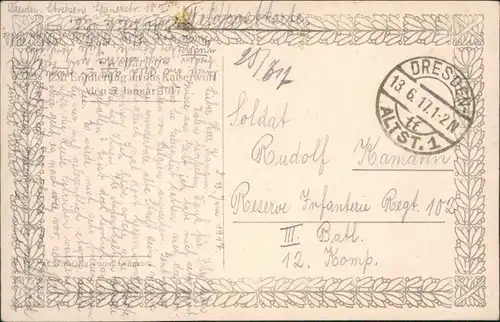 Ansichtskarte  Patriotika Dolch - Ehrenkranz - Werdet zu Stahl - WK1 1917 