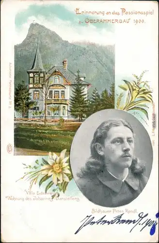 Oberammergau Passionsspiele: Villa Edelweiss Johannes Darstellers  Rendl 1900