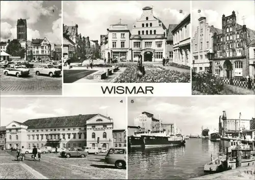 Ansichtskarte Wismar Markt, Krämerstraße, Alter Schwede, Rathaus, Hafen 1979