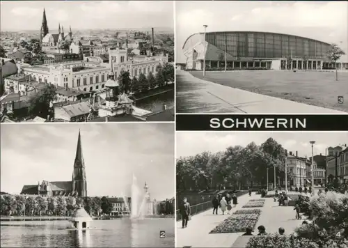 Schwerin Teilansicht, Pfaffenteich, Sport- und Kongreßhalle 1974