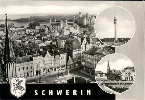Ansichtskarte Schwerin Staatstheater, Schloss, Dom, Fernsehturm 1970