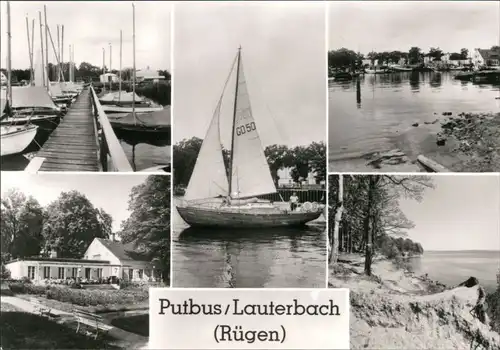 Ansichtskarte Putbus OT Lauterbach: Hafen, Strand, Gaststätte 1981