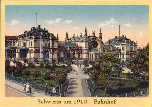 Ansichtskarte Schwerin Reproduktion einer historischen Hauptbahnhof 1910 2000