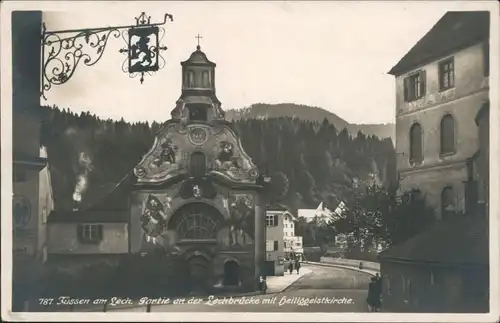 Ansichtskarte Füssen Straßenpartie an der Lechbrücke 1929 