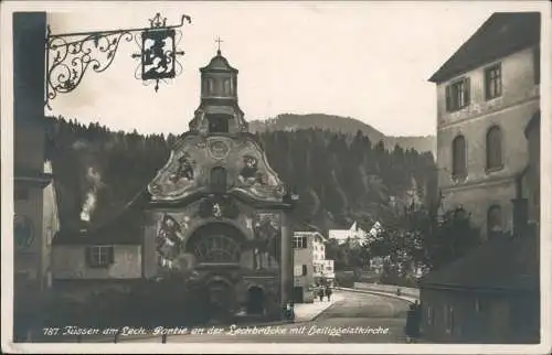 Ansichtskarte Füssen Straßenpartie an der Lechbrücke 1929 