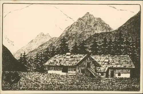 Ansichtskarte Leutasch Bauernhäuser Künstlerkarte 1929 