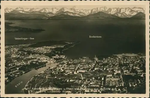 Ansichtskarte Konstanz Luftbild Stadt und Alpen 1940 