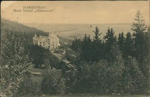 Postcard Marienbad Mariánské Lázně Hotel Schloss Miramote 1928 