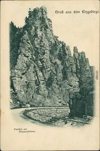 Ansichtskarte Pobershau-Marienberg im Erzgebirge Partie am Nonnenfelsen 1904 