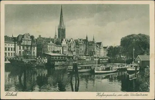 Ansichtskarte Lübeck Hafenpartue an der Untertrave 1928 