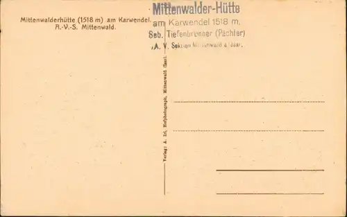 Ansichtskarte Mittenwald Mittenwalder Hütte am Karwendel A.V.S. 1928