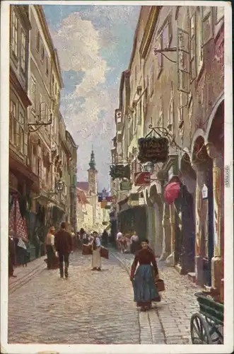 Steyr (Oberösterreich) Straßenpartie Enge - Künstlerkarte 1917 