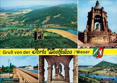 Porta Westfalica Luftbild, Denkmal,   Kaiserstandbild, Weserbogen 1989