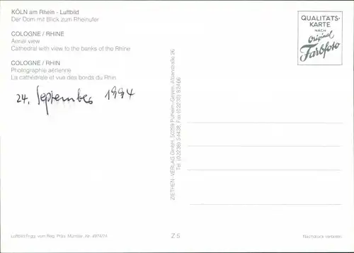 Ansichtskarte Köln Luftbild - Kölner Dom und Rheinufer 1994