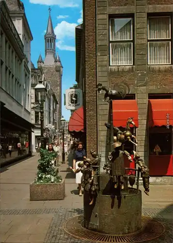 Ansichtskarte Aachen Krämerstraße mit Puppenbrunnen und Rathausturm 1995