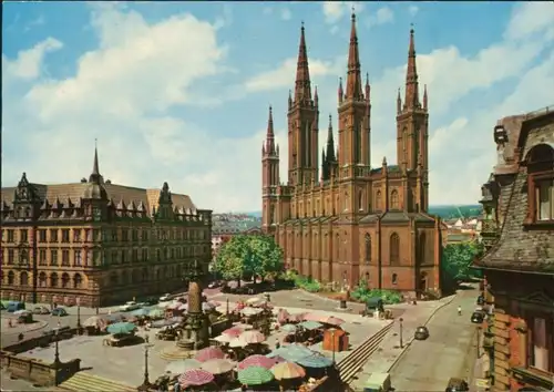 Ansichtskarte Wiesbaden Evangelische Hauptkirche und Rathaus 1996