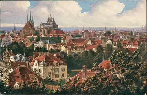 Ansichtskarte Erfurt Künstlerkarte - Blick auf die Stadt 1912 
