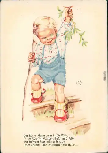  Kleiner Mann zieht in die Welt - Künstlerkarte Hilla Peyk 1930 
