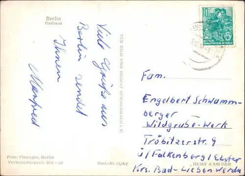 Ansichtskarte Mitte-Berlin Rotes Rathaus 1960