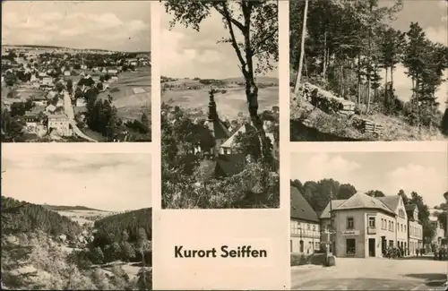 Ansichtskarte Seiffen (Erzgebirge) Panorama, Kirche, Wald, Kaufhaus 1958