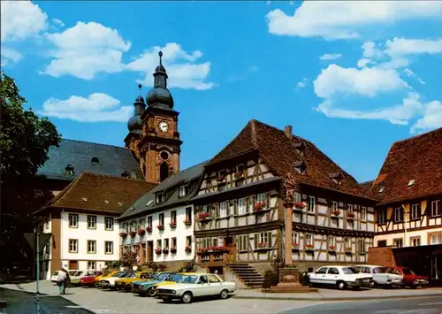 Ansichtskarte Amorbach Marktplatz mit Pfarrkirche St. Gangolf 1993