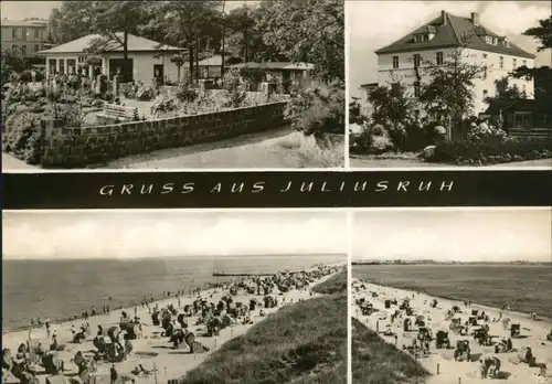 Ansichtskarte Juliusruh-Breege Parkanlage, Strand mit Strandkörben, Haus 1970