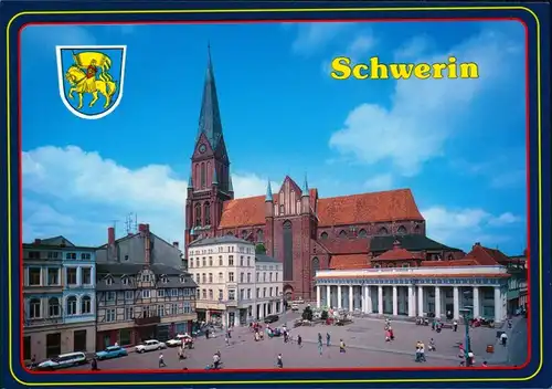 Ansichtskarte Schwerin Marktplatz mit Dom 1995
