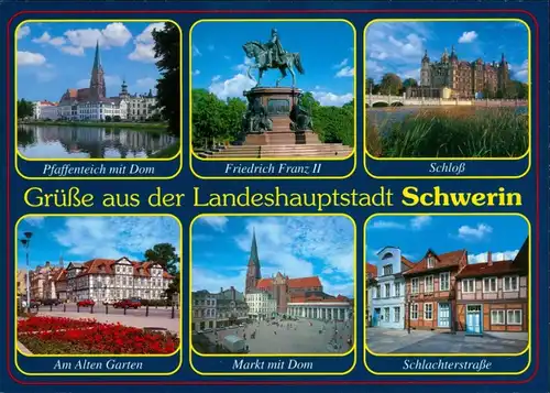 Ansichtskarte Schwerin Dom, Denkmal, Schloss, Markt, Schlachterstraße 1995