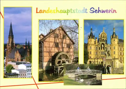 Ansichtskarte Schwerin Dom, Mühle, Schloss 1995