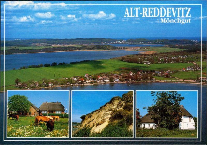 Alt Reddevitz (Rügen)-Middelhagen Panorama, Schilfhäuser, Küste 1995 Nr