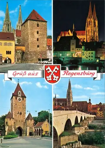 Ansichtskarte Regensburg Stadttor, Steinerne Brücke, Dom 1990