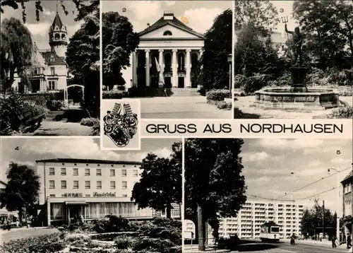 Nordhausen Meyenburgmuseum, Theater, Neptunbrunnen, Hotel, Rautenstraße g1975 
