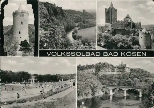 Ansichtskarte Bad Kösen Burg Saaleck, Rudelsburg, Schwimmbad der Jugend g1979