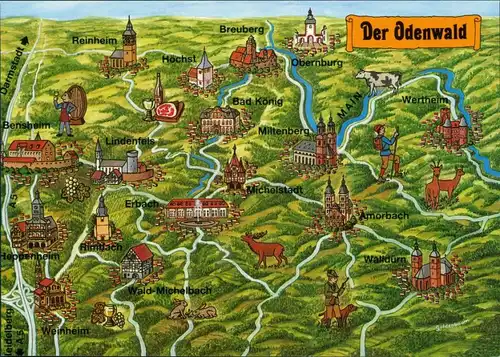 _Baden-Württemberg Allgemein Der schöne Odenwald - Landkarten-Ansichtskarte 1995