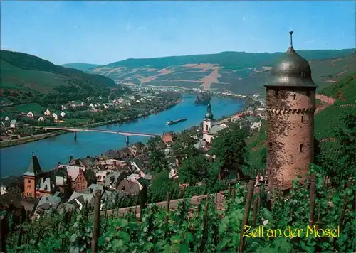 Ansichtskarte Zell/Mosel Panorama mit rundem Turm 1995