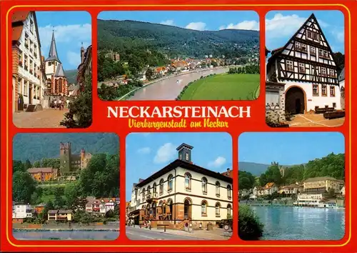 Neckarsteinach Kirche, Panorama, Burg, Fachwerkhaus, Rathaus 1990