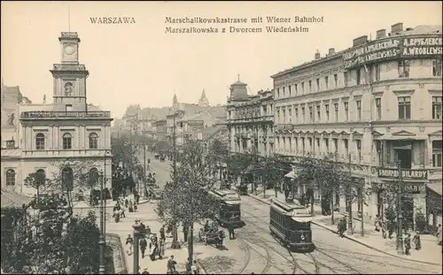 Warschau Warszawa Straßenbahn Straße (Ulica) Marszalkowska Wiener Bahnhof 1915 