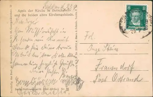 Postcard Botshabelo Partie an der Kirche Southafrica Afrika 1913